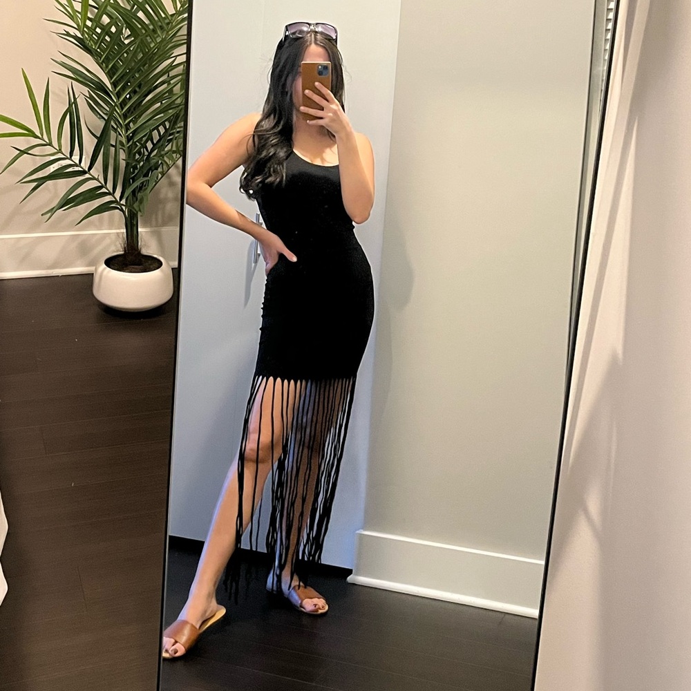 Black Fringe Maxi Skirt